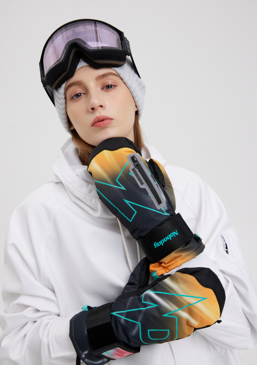 Nobaday PURE FREE FLUORSPAR SNOW GLOVES Black Thermo Print